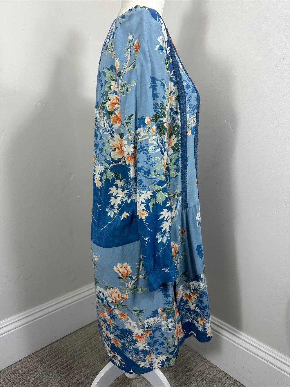 Anthropologie TINY Gaina Blue Floral Tunic Shift Lace Drop Waist Dress Medium P - Picture 4 of 8